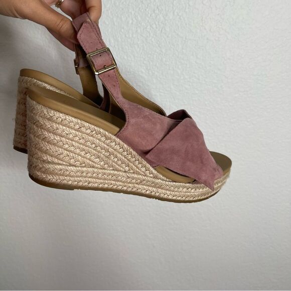 Ugg Wedges Camilla Bow Espadrille Sandal Pink Leather Slingback Size 7.5 - Picture 2 of 6